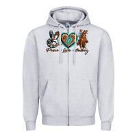 Heather Grey peace love cowboy Zipper Hoodie - texasbilliewilder