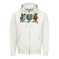 Oatmeal Heather peace love cowboy Zipper Hoodie - texasbilliewilder