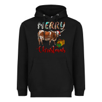 Black Texas Longhorn Merry Christmas Heavyweight Hoodie - RanaPortraitStore