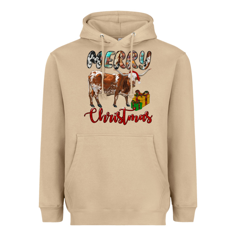 Texas Longhorn Merry Christmas Heavyweight Hoodie by RanaPortraitStore | Teevron