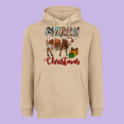 Texas Longhorn Merry Christmas Heavyweight Hoodie Designed By Ranaportraitstore