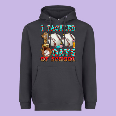 I Tackled 100 Days Of School Baseball Heavyweight Hoodie Designed By Zillion Design Studio