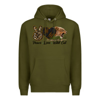 Army Green Peace Love Wild Cat Head Premium Hoodie - LillyAllenDesigns