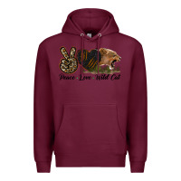 Burgundy Peace Love Wild Cat Head Premium Hoodie - LillyAllenDesigns