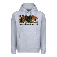 Heather Grey Peace Love Wild Cat Head Premium Hoodie - LillyAllenDesigns