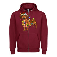 Burgundy Dachshund Christmas Lights Zipper Hoodie - RanaPortraitStore