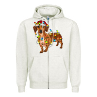 Oatmeal Heather Dachshund Christmas Lights Zipper Hoodie - RanaPortraitStore