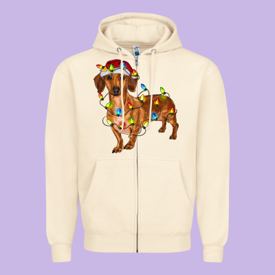 Zipper Hoodie Dachshund Christmas Lights