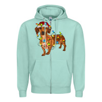 Seafoam Dachshund Christmas Lights Zipper Hoodie - RanaPortraitStore