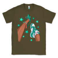 Army Green Teal Afro Girl Sneakers and Heels Classic Tee - texasbilliewilder