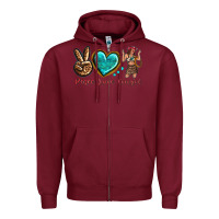 Burgundy peace love cowgirl Zipper Hoodie - texasbilliewilder