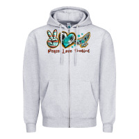 Heather Grey peace love freebird Zipper Hoodie - texasbilliewilder