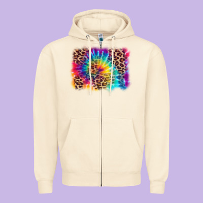 Leopard Tie Dye Background Zipper Hoodie Designed By Zillion Design Studio