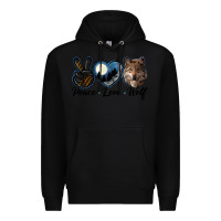 Black peace love wolf head Premium Hoodie - LillyAllenDesigns