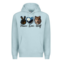 Blue Mist peace love wolf head Premium Hoodie - LillyAllenDesigns