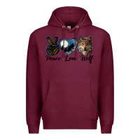 Burgundy peace love wolf head Premium Hoodie - LillyAllenDesigns