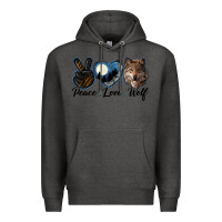 Charcoal Heather peace love wolf head Premium Hoodie - LillyAllenDesigns
