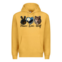 Mustard peace love wolf head Premium Hoodie - LillyAllenDesigns