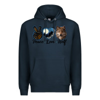 Navy peace love wolf head Premium Hoodie - LillyAllenDesigns