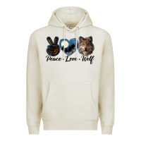 Oatmeal Heather peace love wolf head Premium Hoodie - LillyAllenDesigns