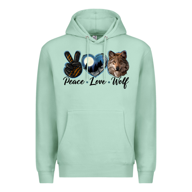 Peace Love Wolf Head Premium Hoodie by LillyAllenDesigns | Teevron