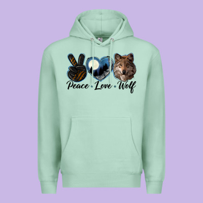 Peace Love Wolf Head Premium Hoodie Designed By Lillyallendesigns