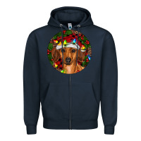 Navy Christmas Dachshund Zipper Hoodie - RanaPortraitStore