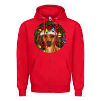 Red Christmas Dachshund Zipper Hoodie - RanaPortraitStore