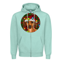 Seafoam Christmas Dachshund Zipper Hoodie - RanaPortraitStore