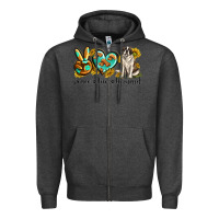 Charcoal Heather peace love st. bernard Zipper Hoodie - texasbilliewilder