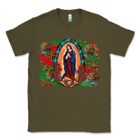 Army Green Mexican Flag Lady Of Guadalupe Distressed Backgrou Classic Tee - RanaPortraitStore