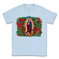 Dusty Blue Mexican Flag Lady Of Guadalupe Distressed Backgrou Classic Tee - RanaPortraitStore