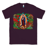 Plum Mexican Flag Lady Of Guadalupe Distressed Backgrou Classic Tee - RanaPortraitStore