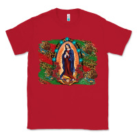 Red Mexican Flag Lady Of Guadalupe Distressed Backgrou Classic Tee - RanaPortraitStore