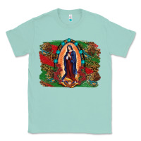 Seafoam Mexican Flag Lady Of Guadalupe Distressed Backgrou Classic Tee - RanaPortraitStore