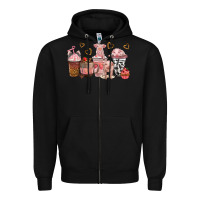 Black pigs coffee cups Zipper Hoodie - texasbilliewilder