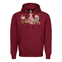Burgundy pigs coffee cups Zipper Hoodie - texasbilliewilder