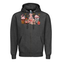 Charcoal Heather pigs coffee cups Zipper Hoodie - texasbilliewilder