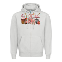 Dove Grey pigs coffee cups Zipper Hoodie - texasbilliewilder