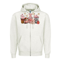 Oatmeal Heather pigs coffee cups Zipper Hoodie - texasbilliewilder