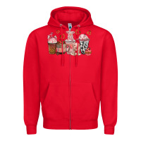 Red pigs coffee cups Zipper Hoodie - texasbilliewilder