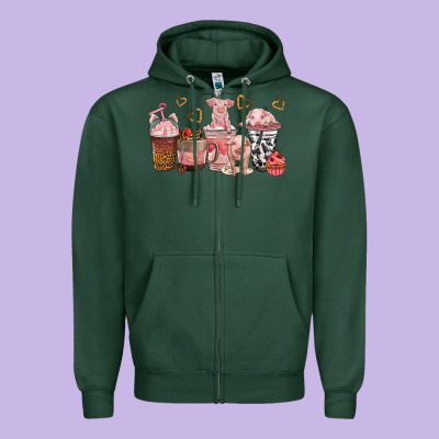 Zipper Hoodie pigs coffee cups