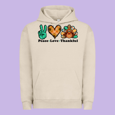 Peace Love Thankful Turkey Urban Hoodie Designed By Jasminsmagicworld