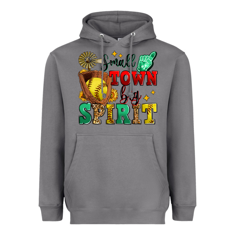 Small Town Big Spirit Softball Heavyweight Hoodie by Zillion Design Studio | Teevron