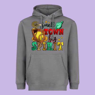 Small Town Big Spirit Softball Heavyweight Hoodie Designed By Zillion Design Studio