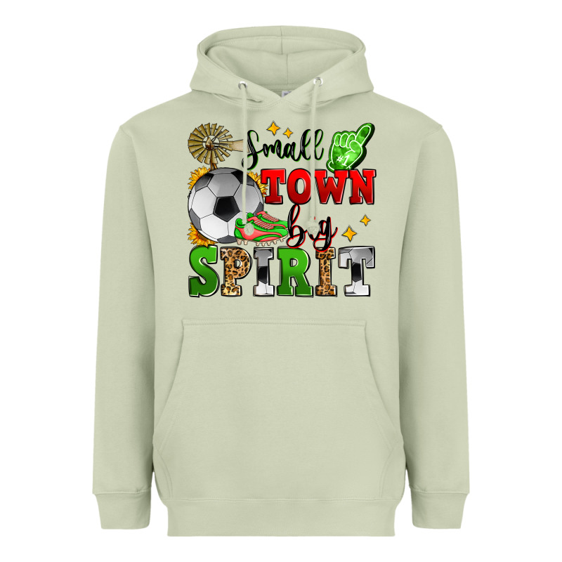 Small Town Big Spirit Soccer Heavyweight Hoodie by Zillion Design Studio | Teevron