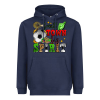 Navy small town big spirit soccer Heavyweight Hoodie - Zillion Design Studio