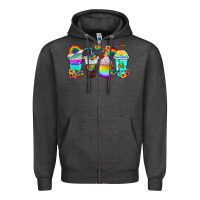 Charcoal Heather rainbow coffee cups Zipper Hoodie - texasbilliewilder