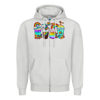 Dove Grey rainbow coffee cups Zipper Hoodie - texasbilliewilder