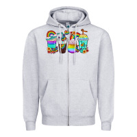Heather Grey rainbow coffee cups Zipper Hoodie - texasbilliewilder